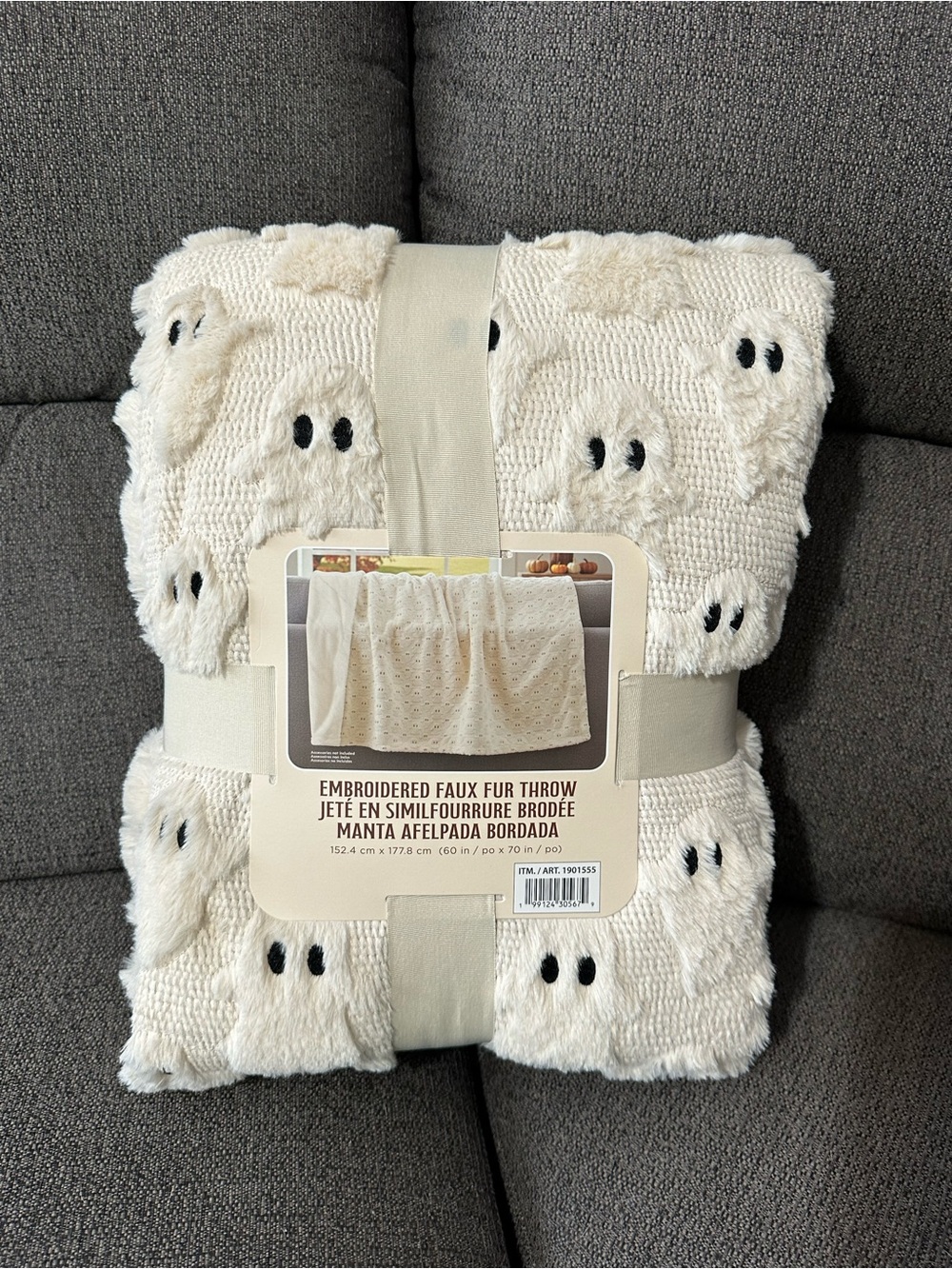 Viral Costco Embroidered Faux Fur Ghost Throw Blanket - Cream